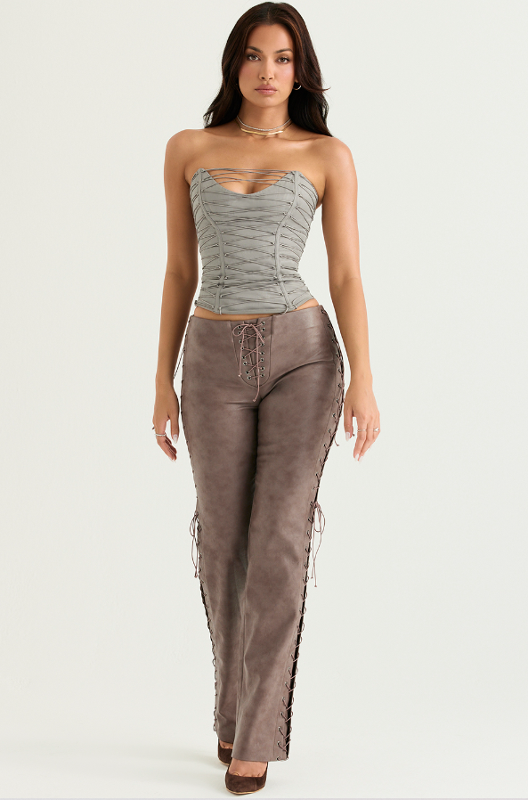 MIRABELLE SMOKE LACE UP CORSET TOP - Grey