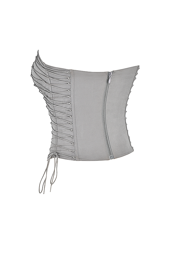 MIRABELLE SMOKE LACE UP CORSET TOP - Grey
