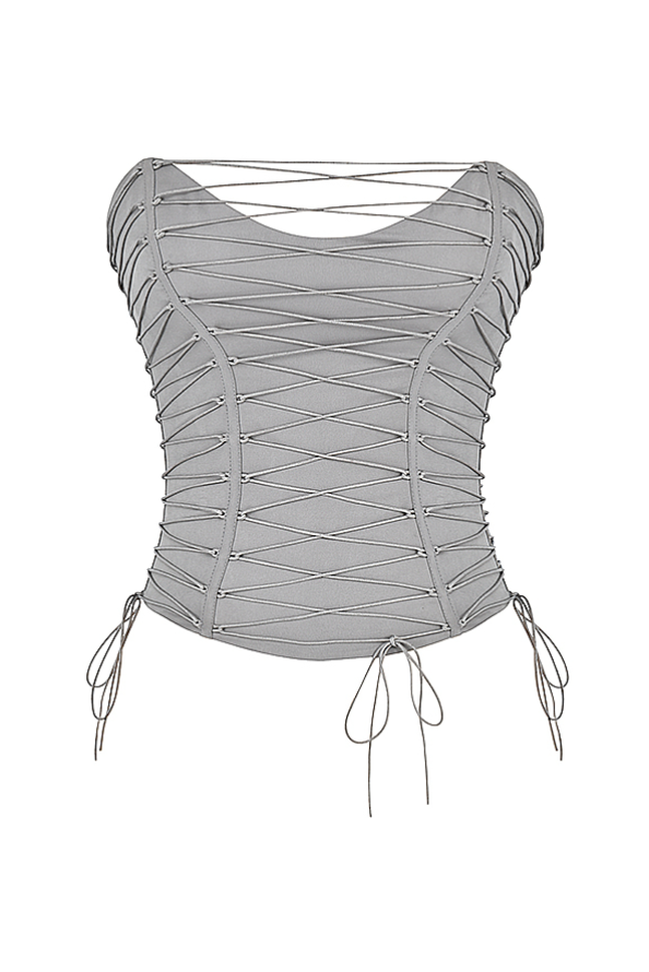 MIRABELLE SMOKE LACE UP CORSET TOP - Grey