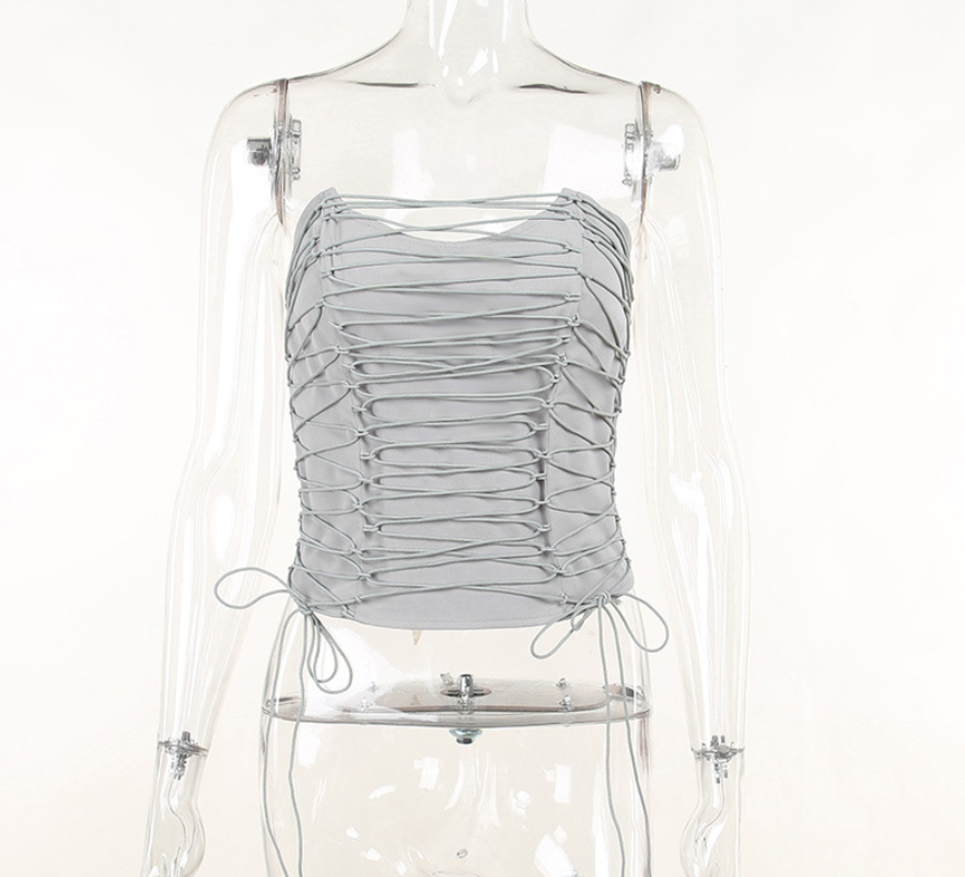 MIRABELLE SMOKE LACE UP CORSET TOP - Grey
