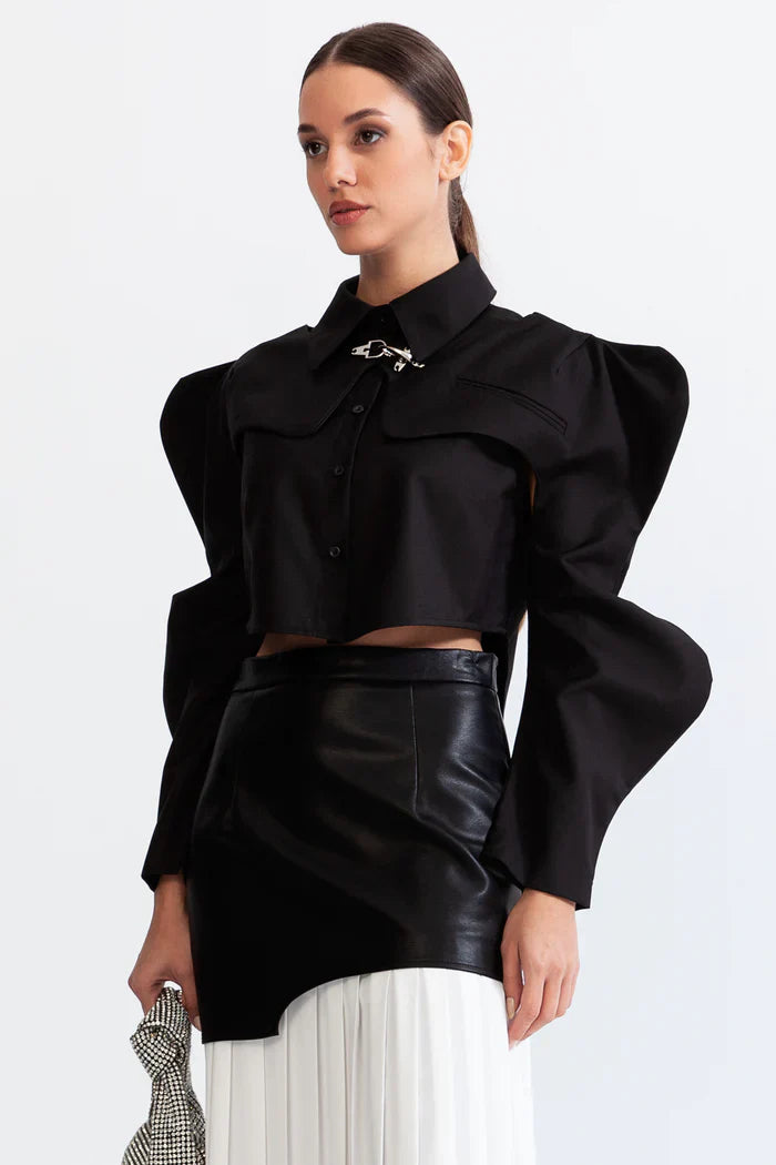 LONG SLEEVE BUTTERFLY SHIRT - BLACK