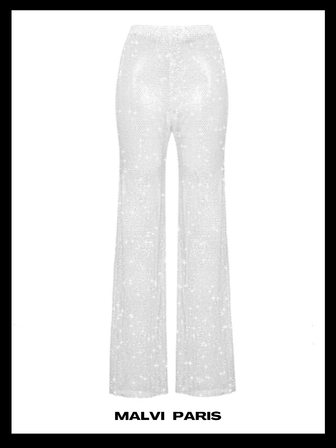 EVI RHINESTONE EMBELLISHED STRAIGHT LEG PANTS - Snow White