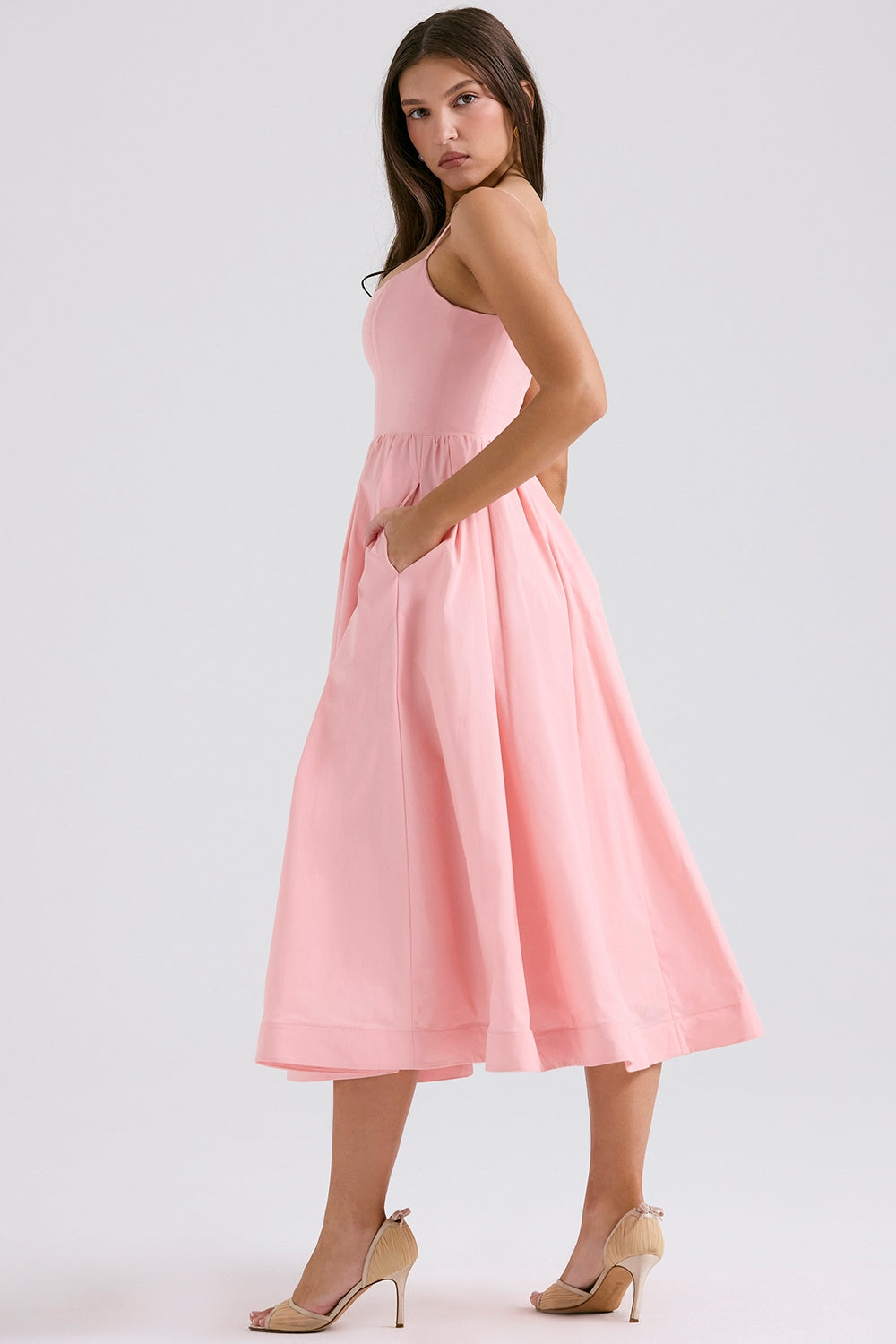 LOLITA ROSE PINK COTTON CORSET SUNDRESS MIDI DRESS - Pink