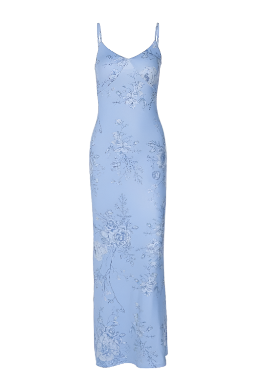 Isabella Blue Floral Spaghetti Strap Maxi Dress - Blue Isabella Blue Floral Spaghetti Strap Maxi Dress - Blue