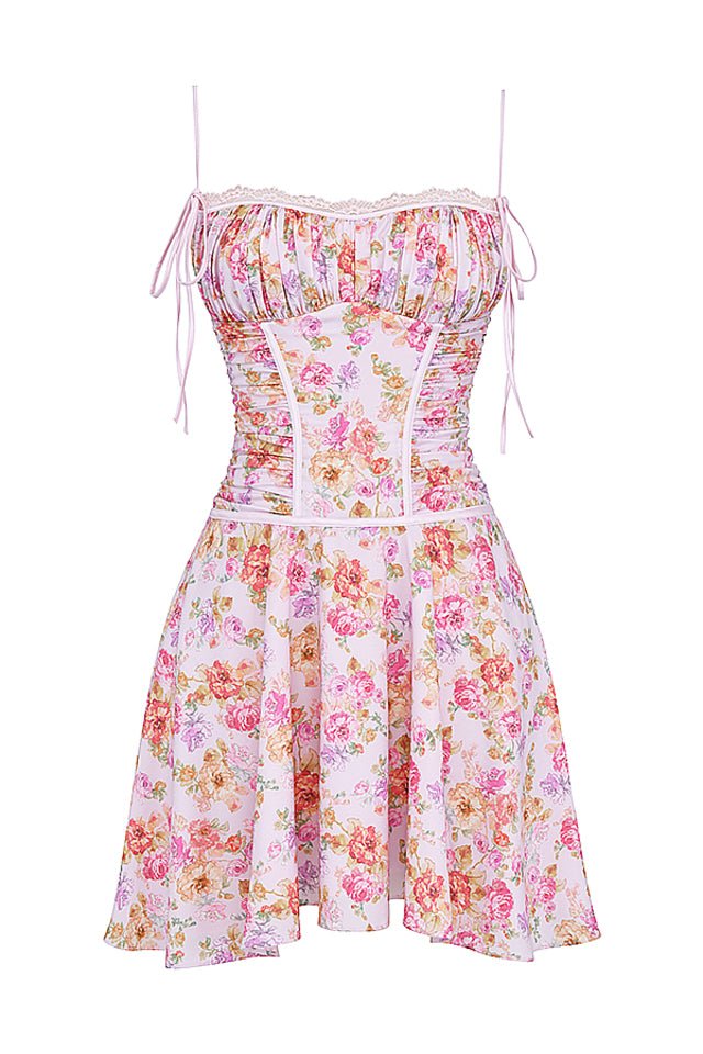 ALEJANDRA LIGHT LAVENDER FLOWER PRINT CORSET MINI DRESS - Beige
