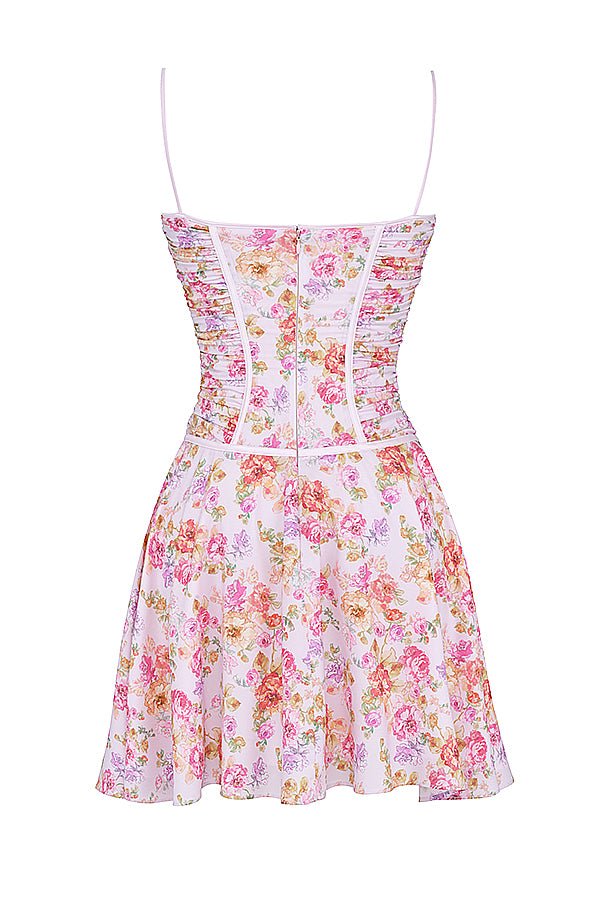 ALEJANDRA LIGHT LAVENDER FLOWER PRINT CORSET MINI DRESS - Beige