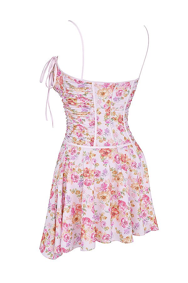ALEJANDRA LIGHT LAVENDER FLOWER PRINT CORSET MINI DRESS - Beige
