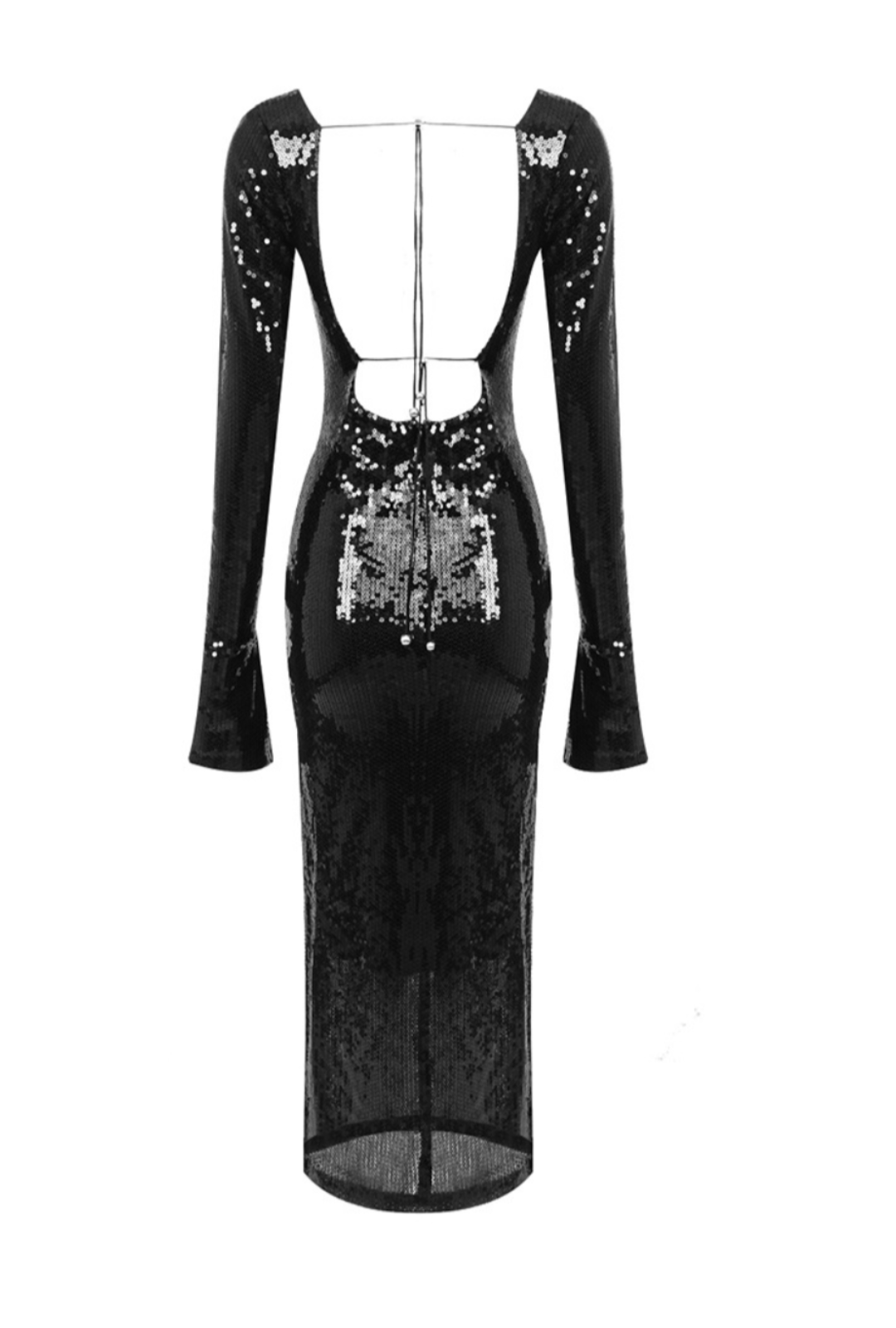 ALMA LONG SLEEVE EMBELLISHED SEQUIN MAXI DRESS - BLACK