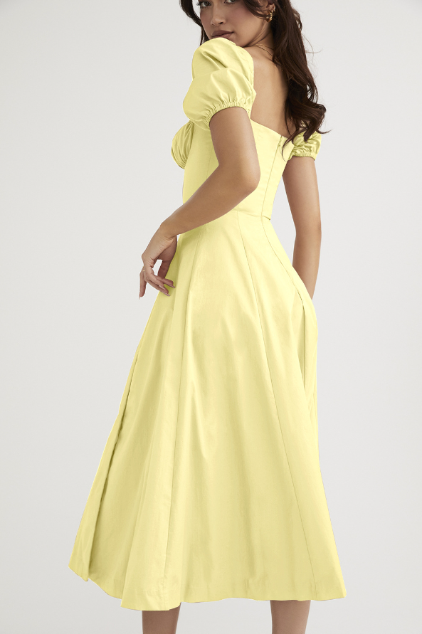 TALLULAH PUFF SLEEVE MIDI DRESS - Yellow