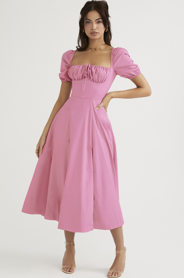 TALLULAH PUFF SLEEVE MIDI DRESS - Pink