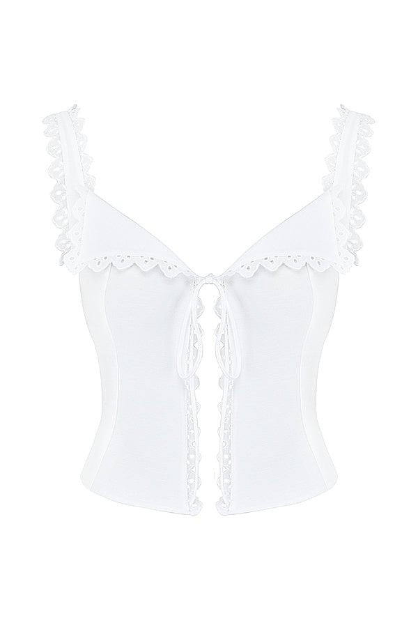 AMBER WHITE LACE TRIM TOP - White