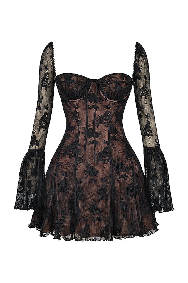 ANALISSA BLACK LACE CORSET MINI DRESS - Black