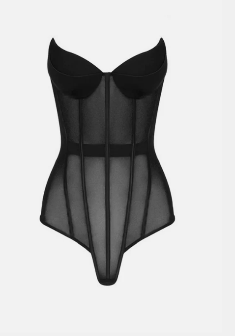 AURA Spliced Mesh UNDERWIRED CORSET Bodysuit - Black