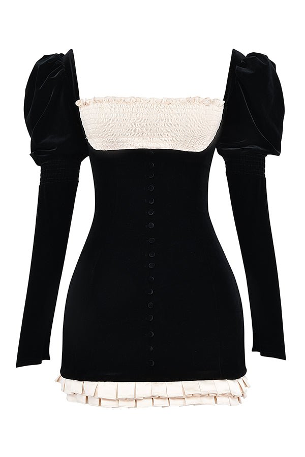 AZARIA BLACK & VINTAGE CREAM MINI DRESS - Black