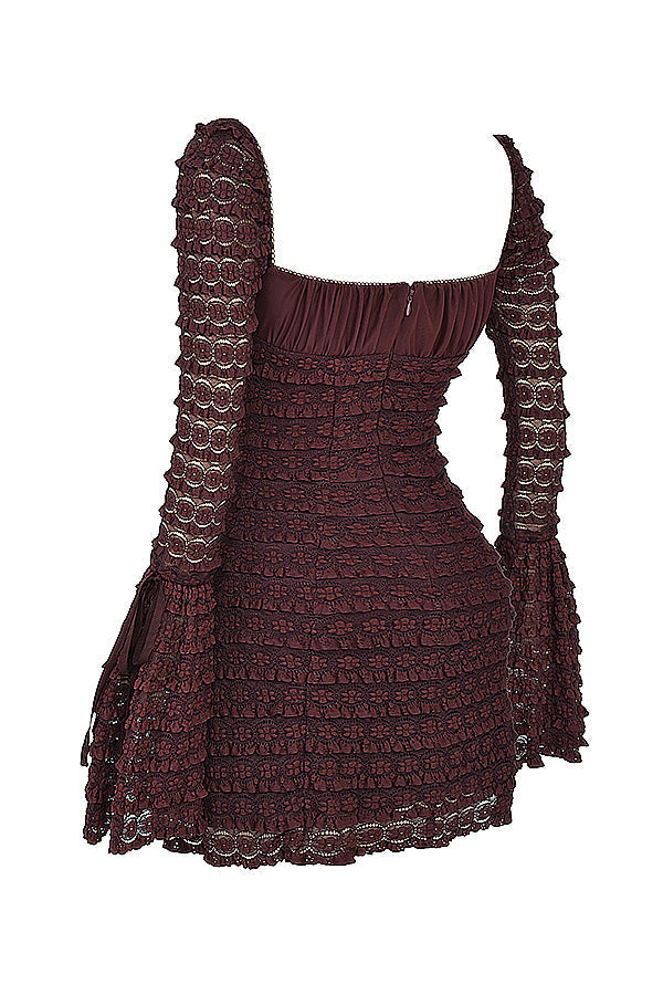 MARISA ESPRESSO LACE MINI DRESS - Dark Brown