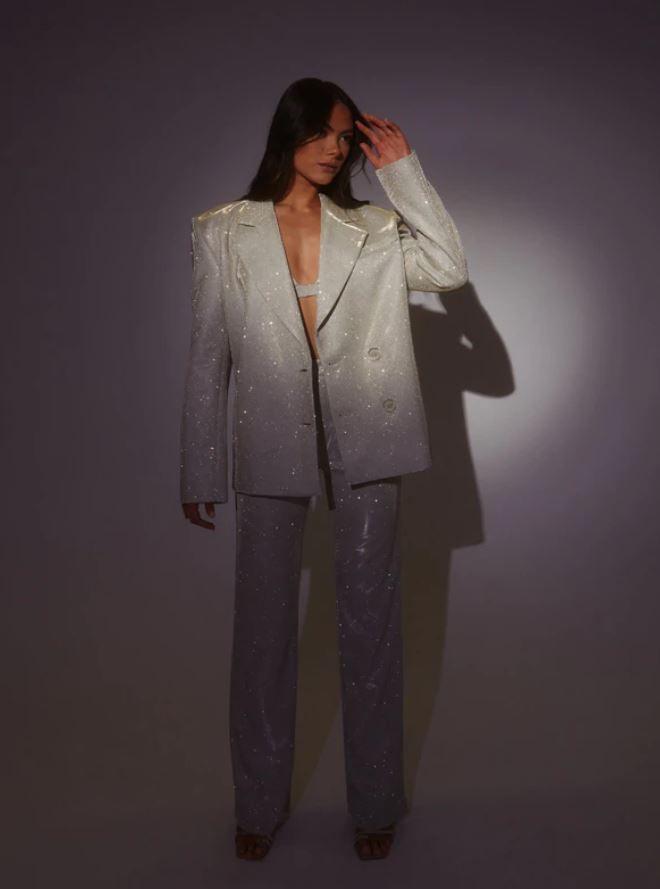 MILEY PALOMA OVERSIZED GLITTER BLAZER - Silver