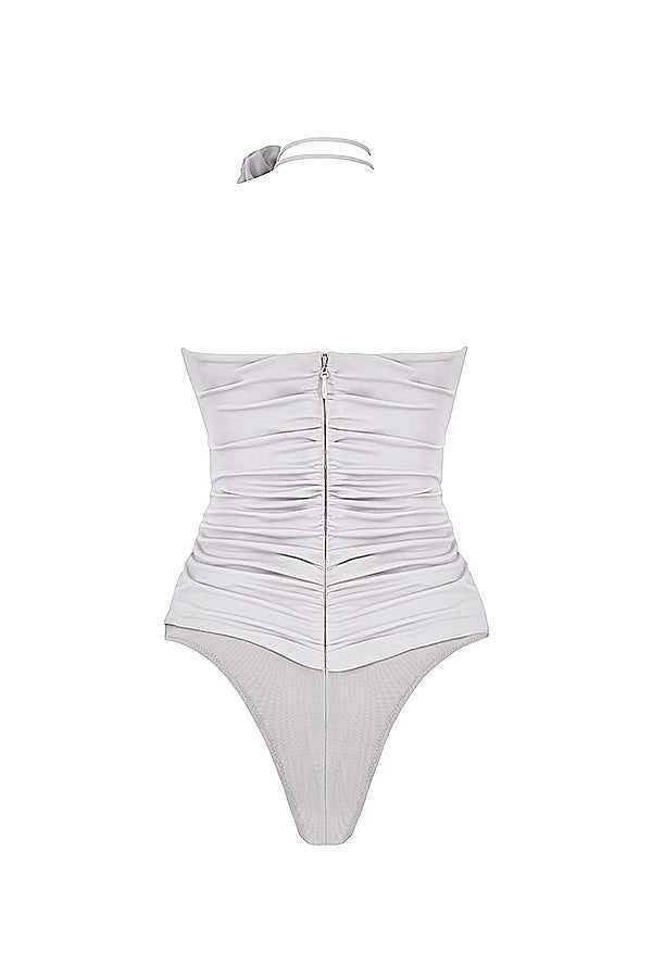 JOIE GREY FLOWER TRIMMED MESH BODYSUIT - purple