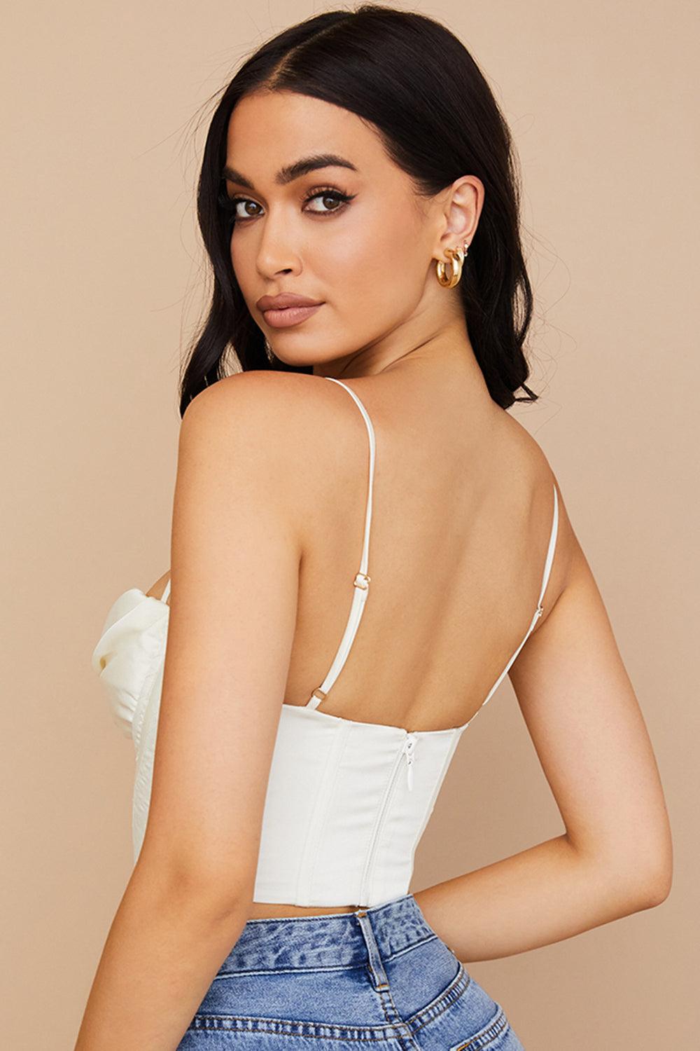 BEA Ivory Satin Draped Corset Top - White