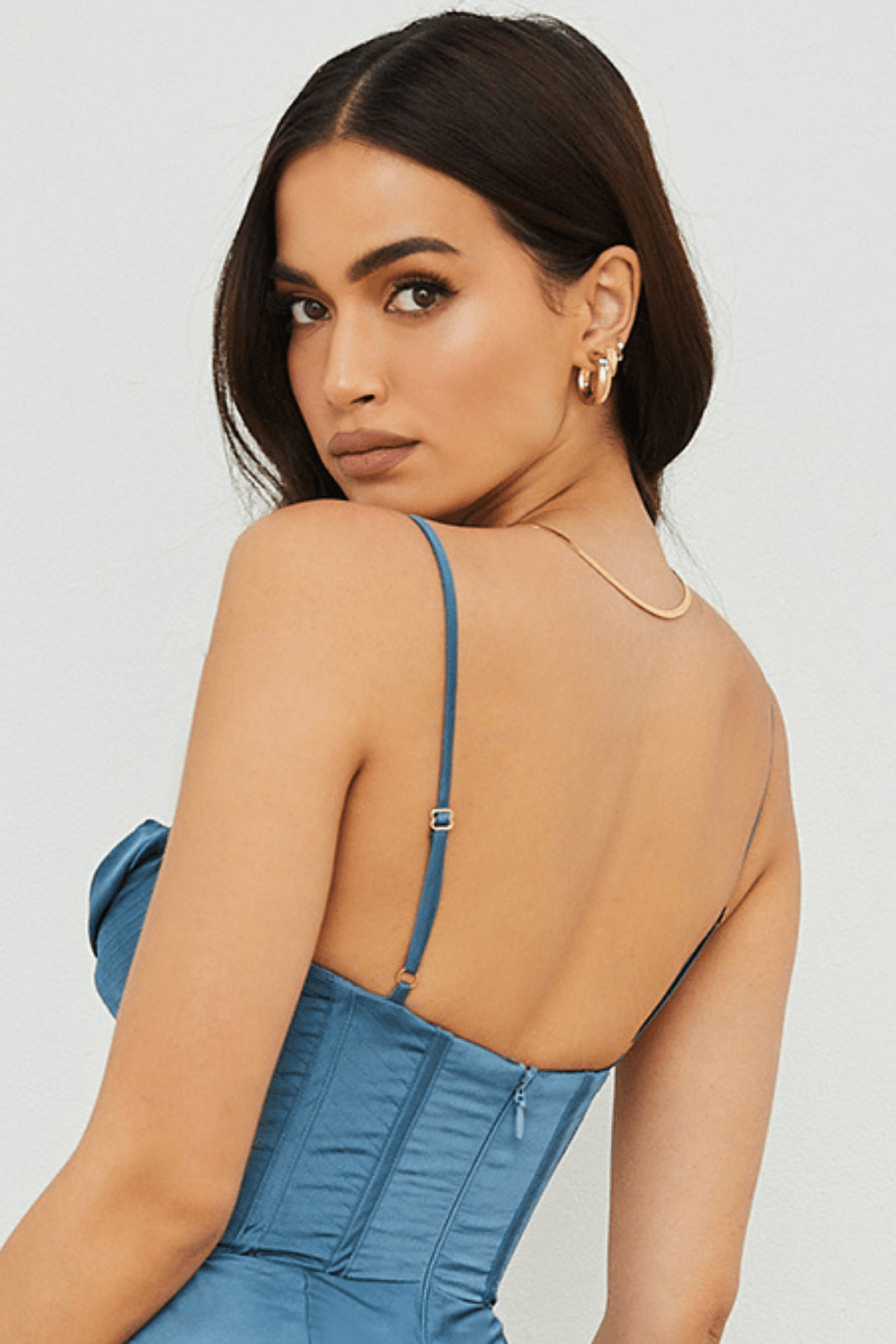 BEA Satin Draped Corset Top - Blue