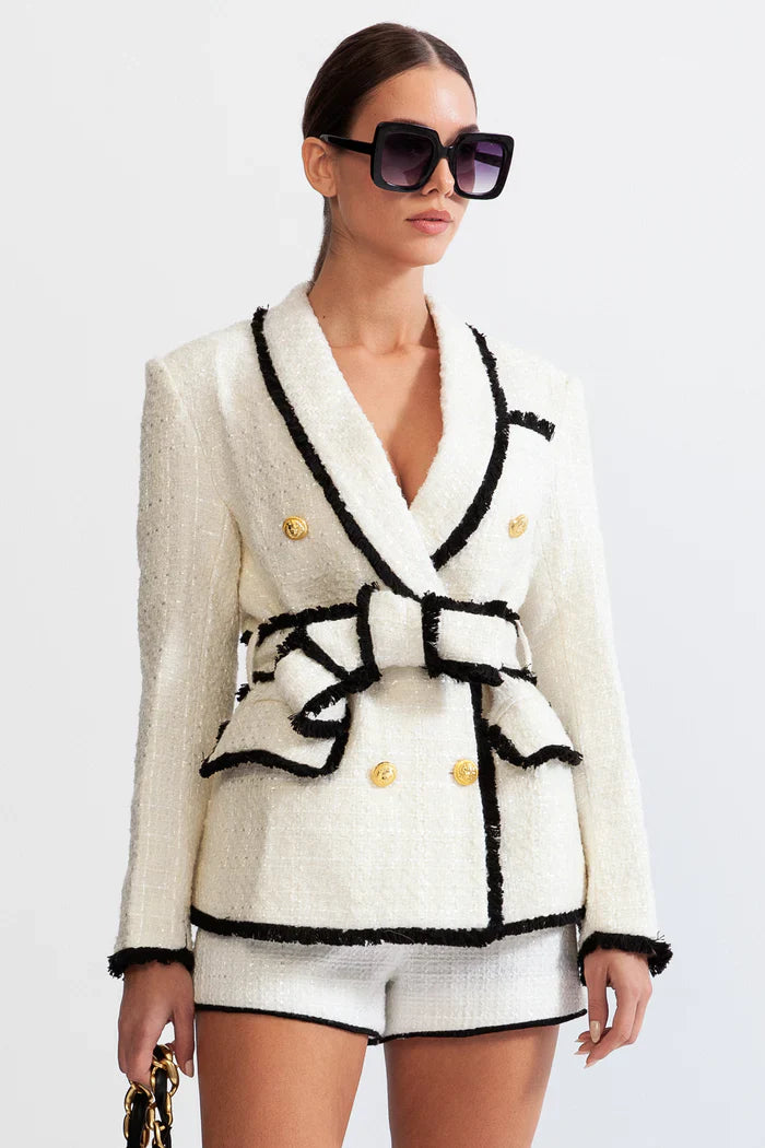 TWEED SHORTS WITH GOLD BUTTONS - WHITE