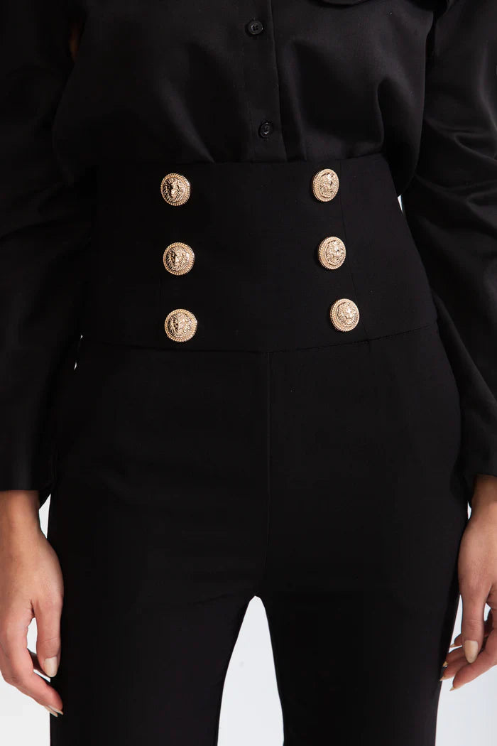 DOUBLE BREASTED HIGH WAISTED TROUSERS - BLACK