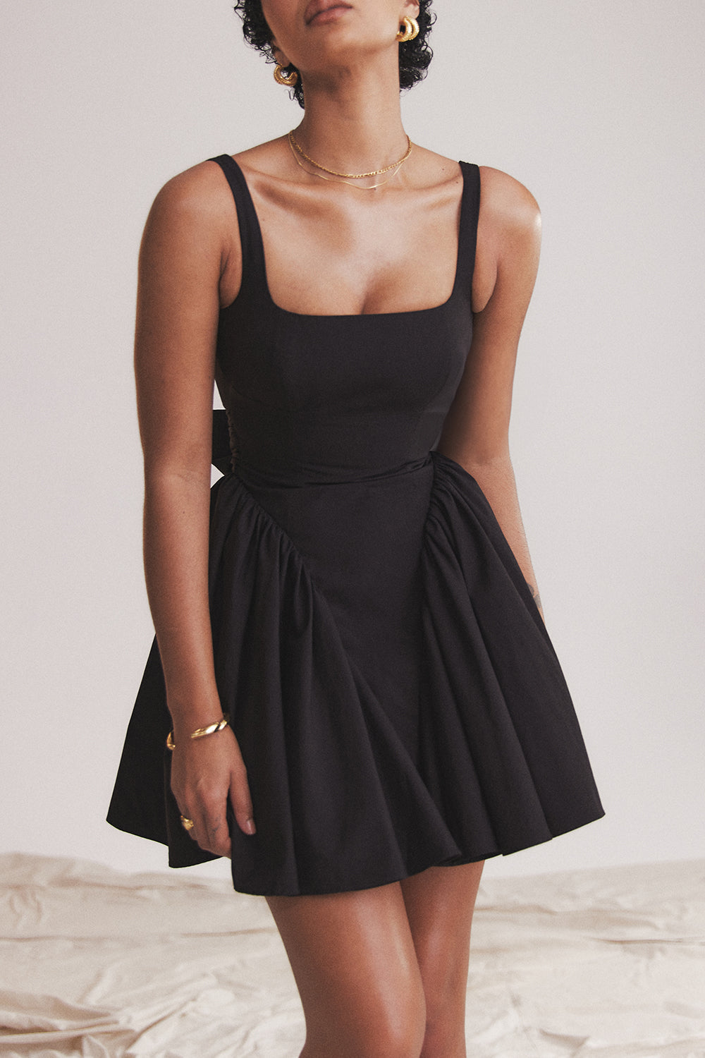 FLORIANNE BOW MINI DRESS - Black