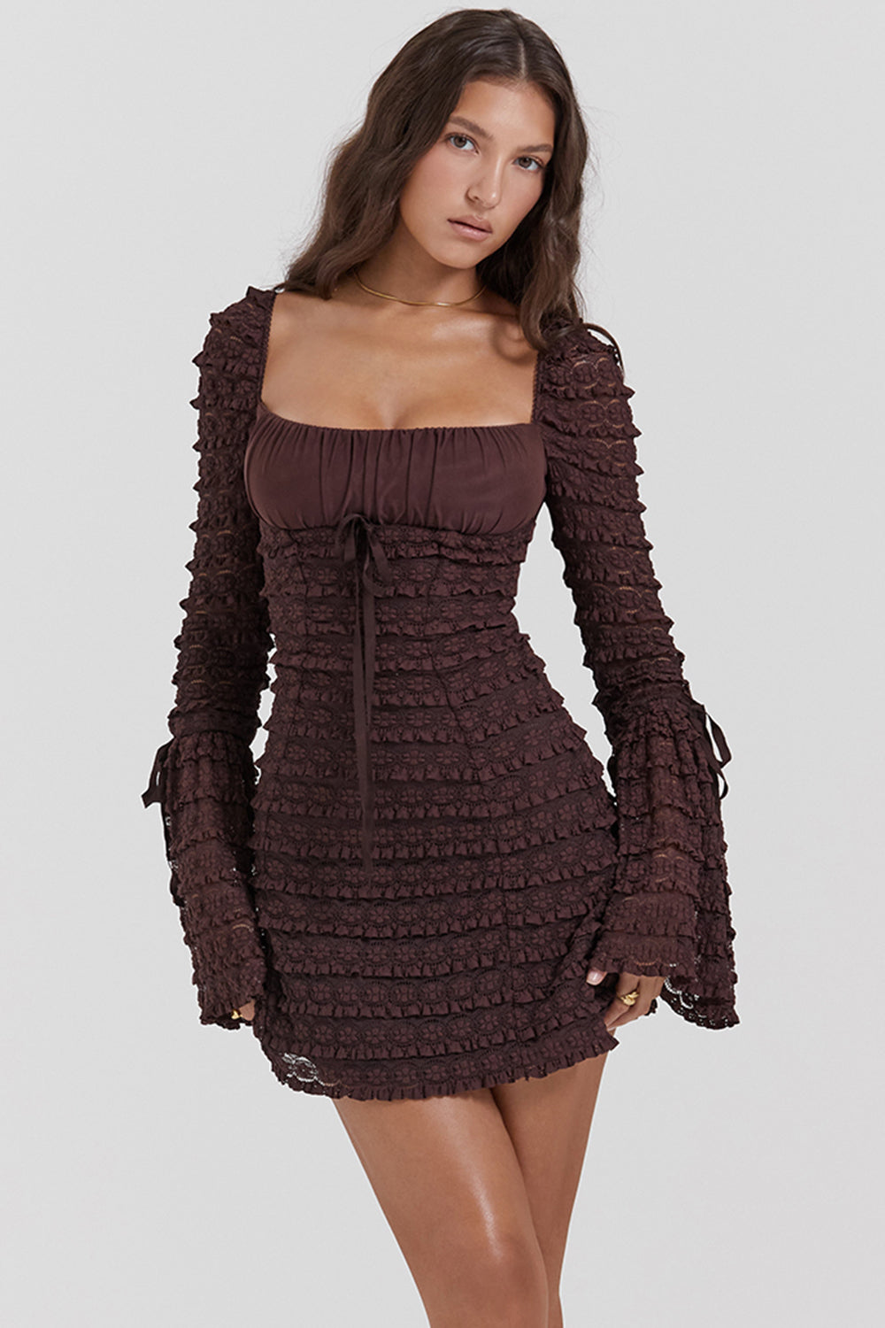 MARISA ESPRESSO LACE MINI DRESS - Dark Brown MARISA ESPRESSO LACE MINI DRESS - Dark Brown