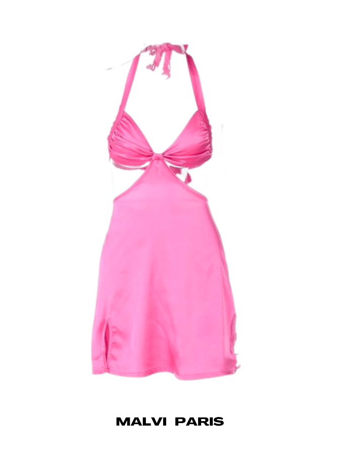 CAPRI HALTER NECK CUT OUT BANDAGE MINI DRESS - Hot Pink