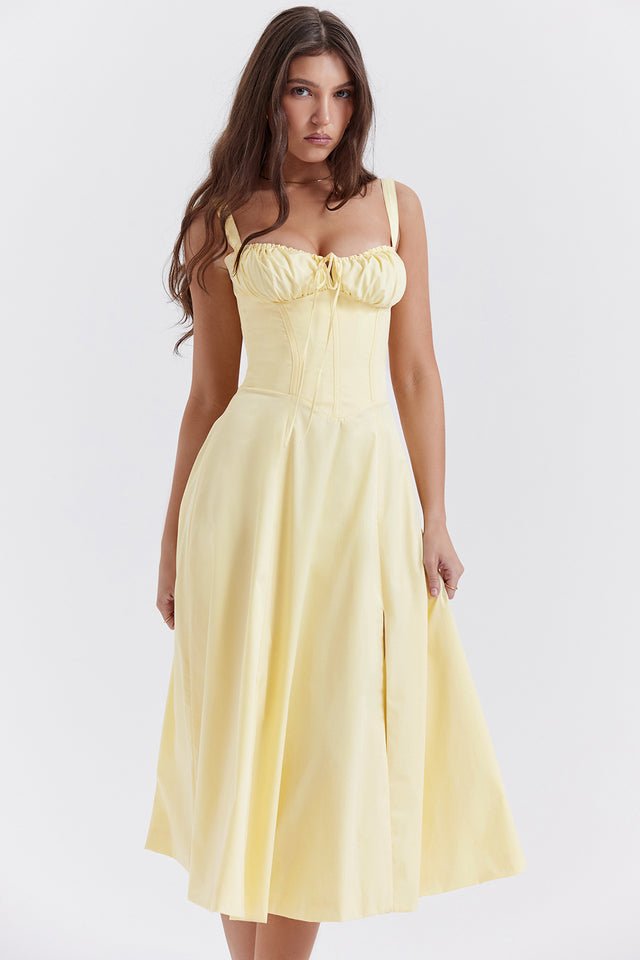 CARMEN BUTTERCUP BUSTIER MIDI DRESS - Yellow
