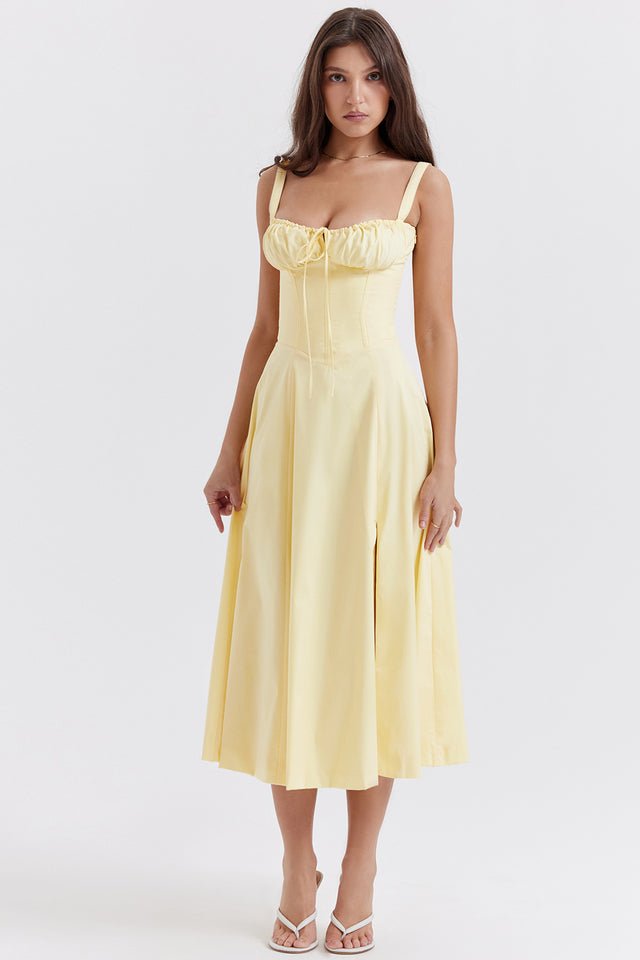CARMEN BUTTERCUP BUSTIER MIDI DRESS - Yellow