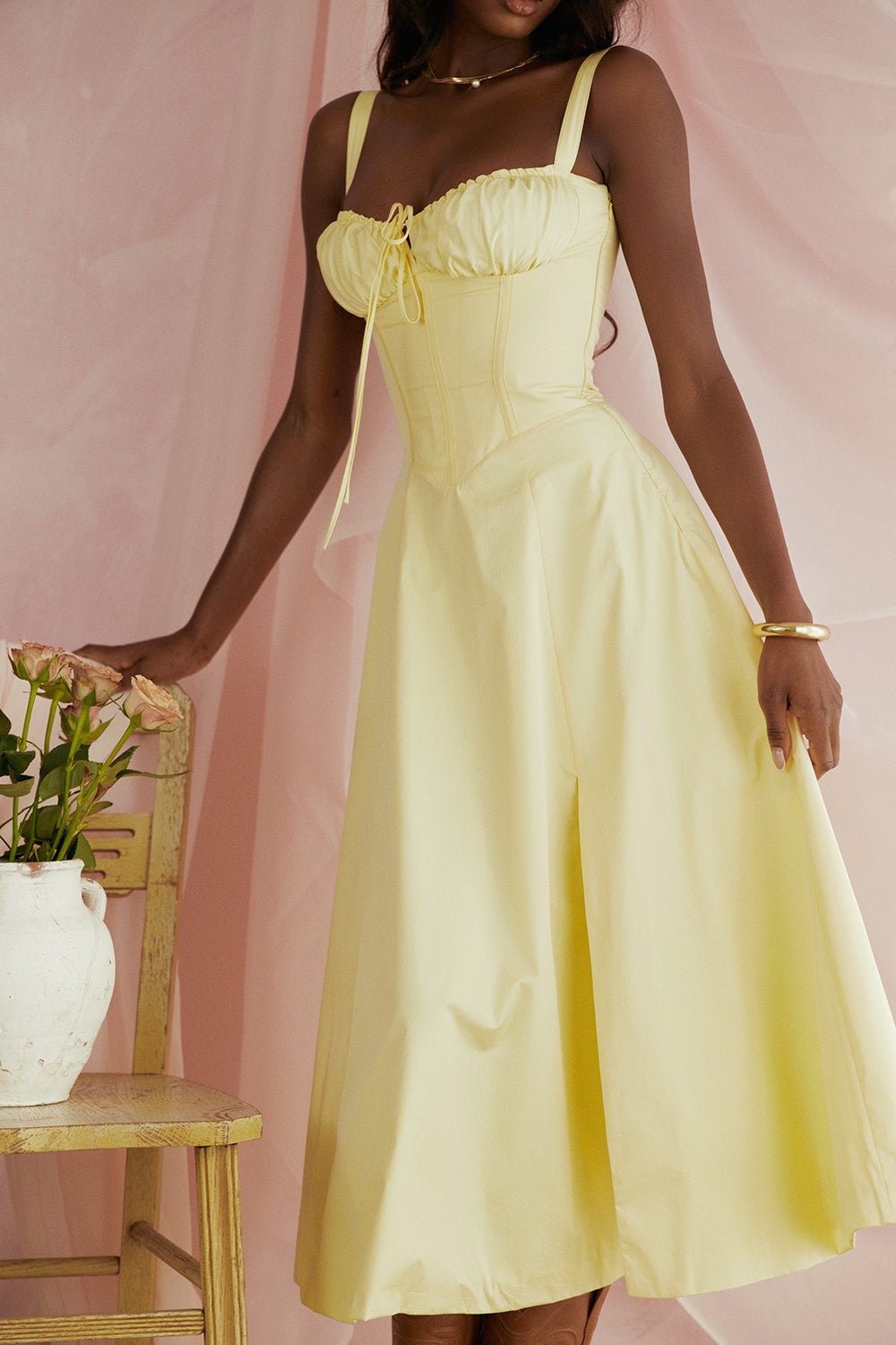CARMEN BUTTERCUP BUSTIER MIDI DRESS - Yellow