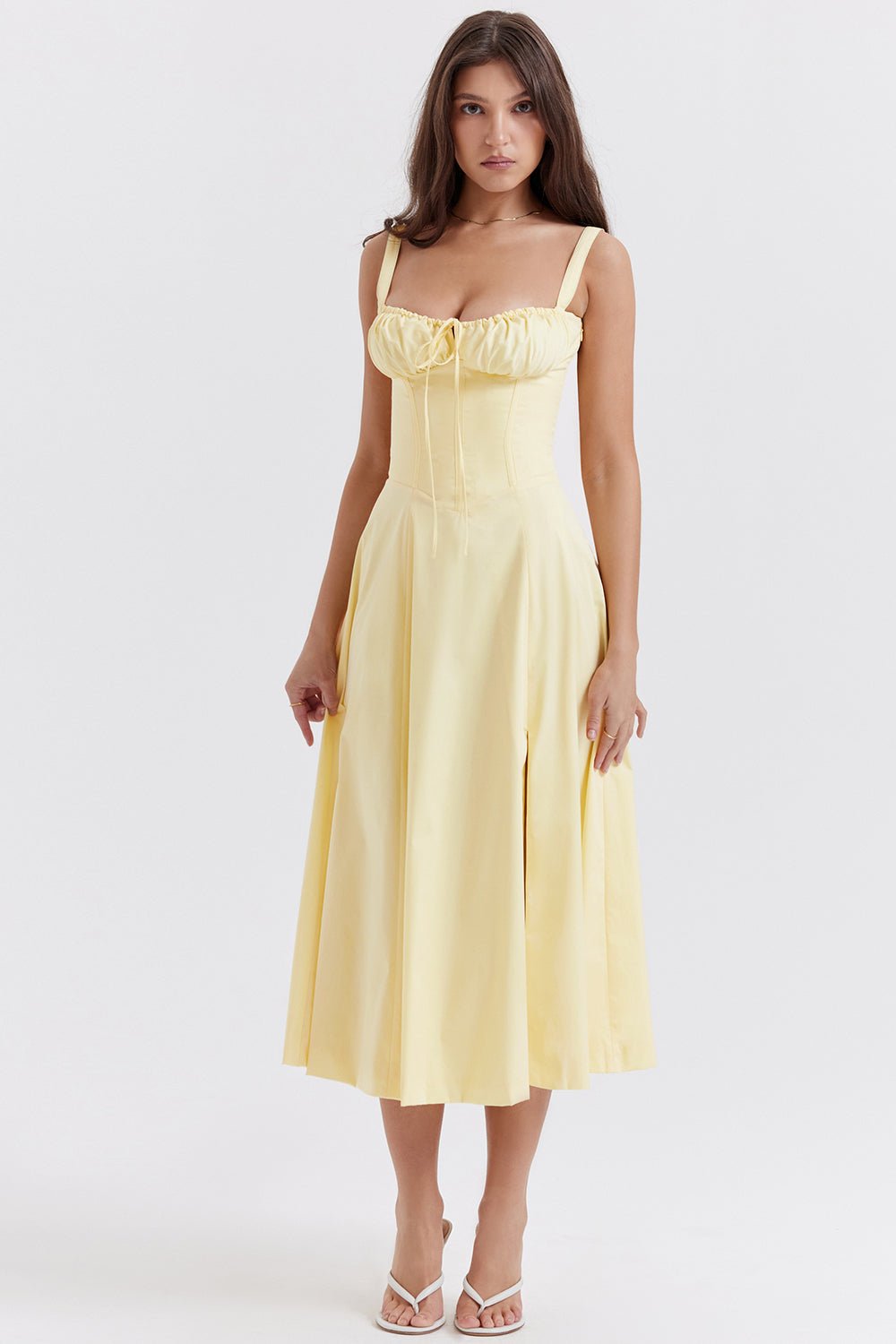CARMEN BUTTERCUP BUSTIER MIDI DRESS - Yellow