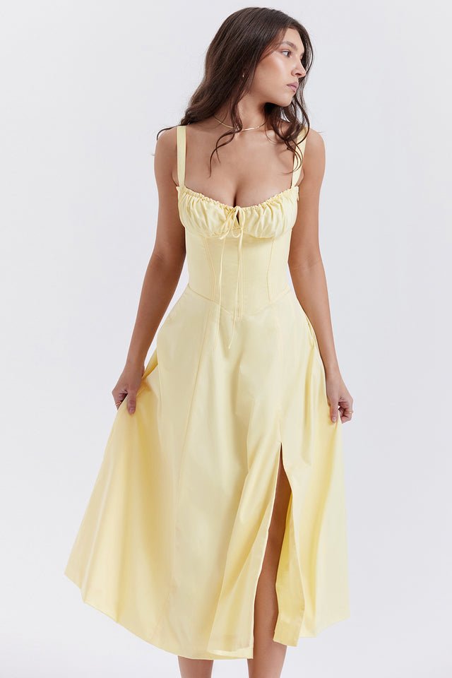 CARMEN BUTTERCUP BUSTIER MIDI DRESS - Yellow