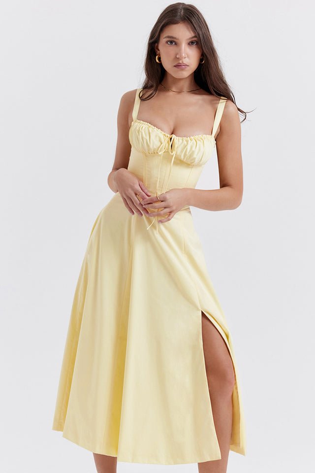 CARMEN BUTTERCUP BUSTIER MIDI DRESS - Yellow