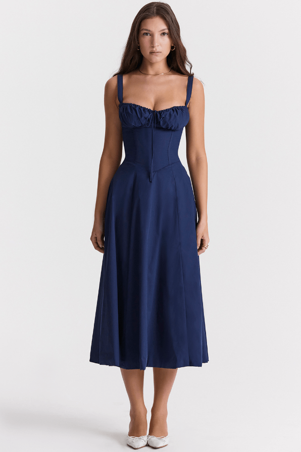 CARMEN FRENCH NAVY BUSTIER MIDI DRESS - Dark Blue