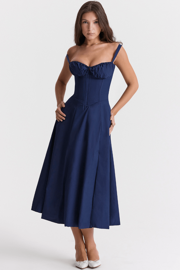 CARMEN FRENCH NAVY BUSTIER MIDI DRESS - Dark Blue