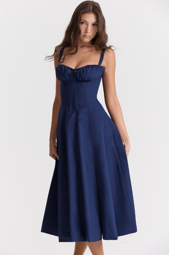 CARMEN FRENCH NAVY BUSTIER MIDI DRESS - Dark Blue