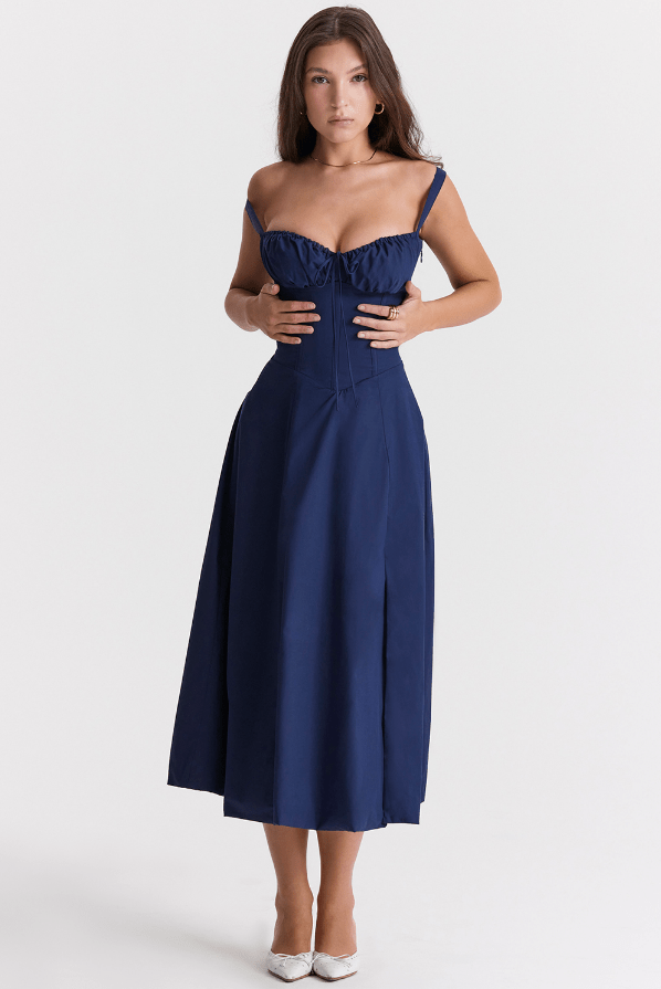 CARMEN FRENCH NAVY BUSTIER MIDI DRESS - Dark Blue