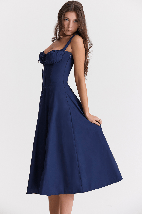 CARMEN FRENCH NAVY BUSTIER MIDI DRESS - Dark Blue