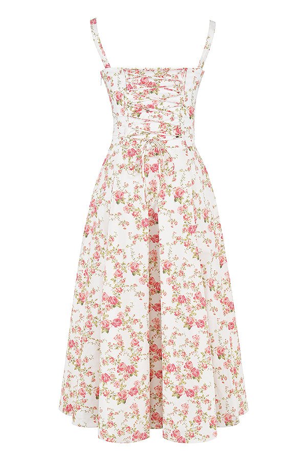 CARMEN ROSE PRINT BUSTIER MIDI DRESS - Pink / white