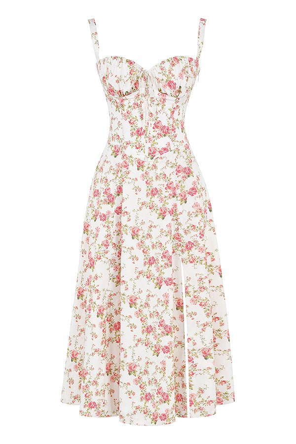 CARMEN ROSE PRINT BUSTIER MIDI DRESS - Pink / white
