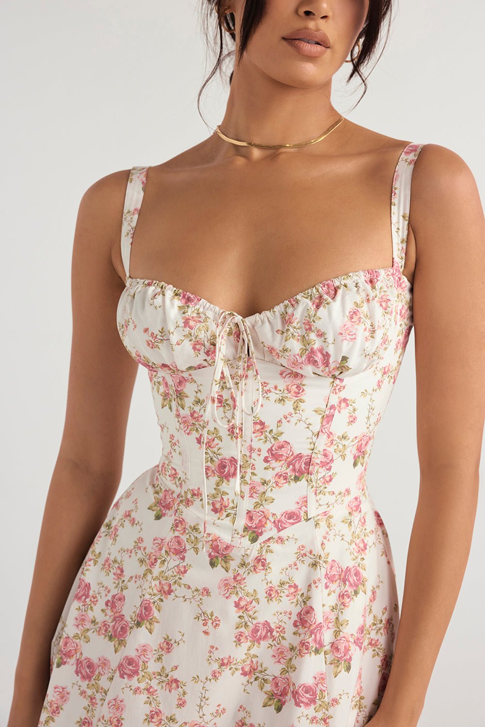 CARMEN ROSE PRINT BUSTIER MIDI DRESS - Pink / white