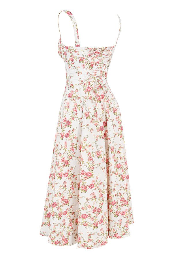 CARMEN ROSE PRINT BUSTIER MIDI DRESS - Pink / white