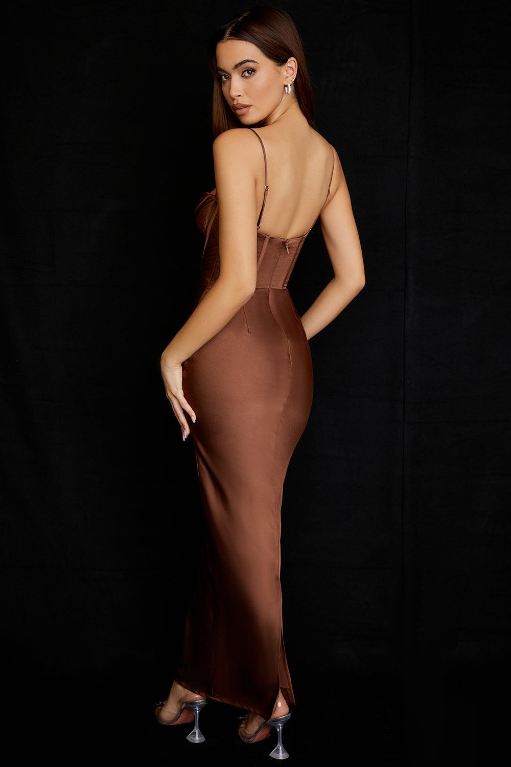 CHARMAINE CHOCOLATE Corset Maxi Dress - Brown