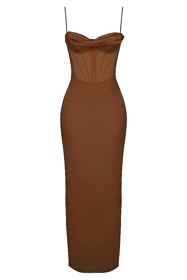 CHARMAINE CHOCOLATE Corset Maxi Dress - Brown
