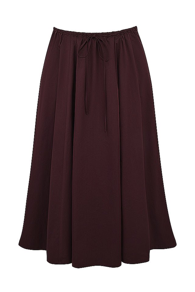 CORA RICH BROWN GATHERED MIDI SKIRT & KITTY WHITE GATHERED TOP SET - Brown