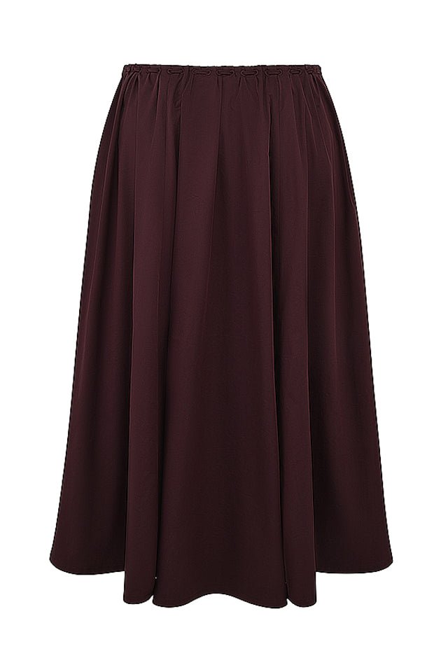 CORA RICH BROWN GATHERED MIDI SKIRT & KITTY WHITE GATHERED TOP SET - Brown