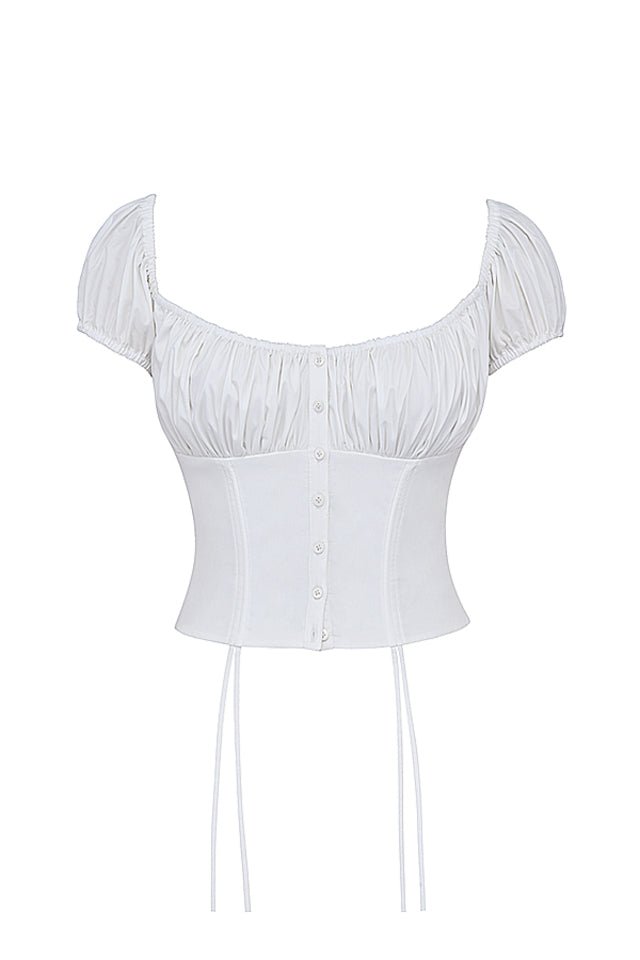 CORA WHITE GATHERED MIDI SKIRT & KITTY WHITE GATHERED TOP SET - White
