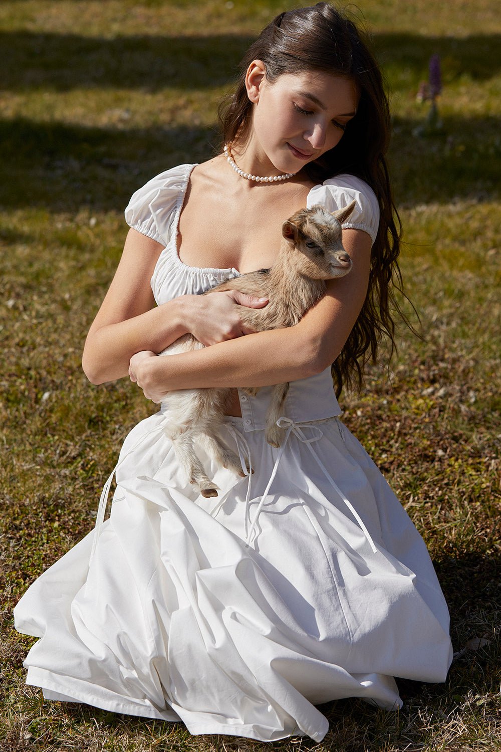 CORA WHITE GATHERED MIDI SKIRT & KITTY WHITE GATHERED TOP SET - White