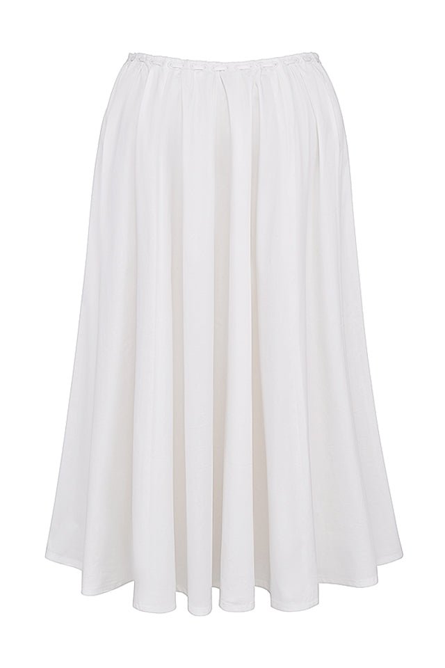 CORA WHITE GATHERED MIDI SKIRT & KITTY WHITE GATHERED TOP SET - White